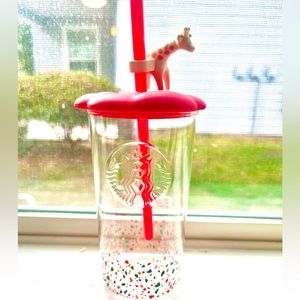 NWT Summer 2023 Starbucks Glass Terrazzo with Giraffe Topper Cold Cup